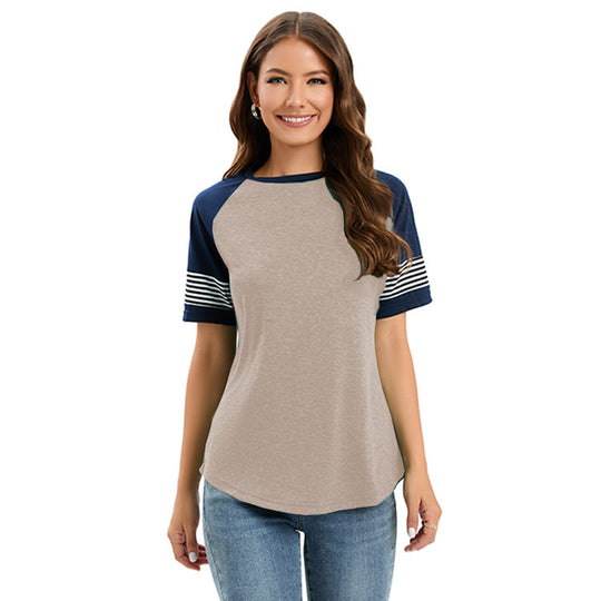 Damen sportliches Raglan-Shirt mit stilvollen gestreiften Ärmeln R&B
