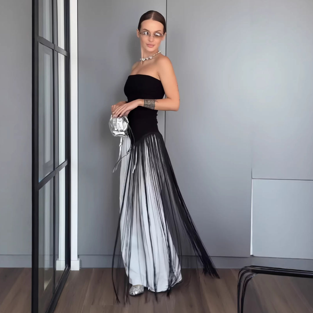 Damen Maxikleid mit schimmerndem Fransen-Design R&B