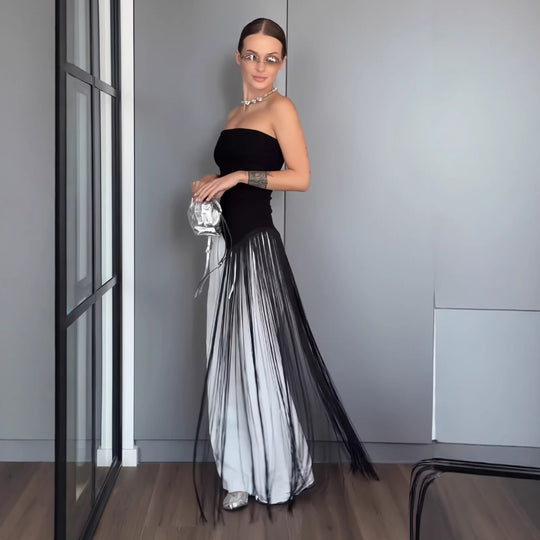 Damen Maxikleid mit schimmerndem Fransen-Design R&B
