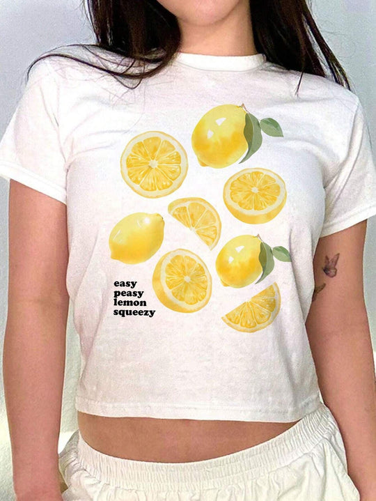 Damen Crop-T-Shirt mit kreativem Cocktail-Design R&B