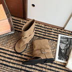 Damen Zehentrenner-Stiefel mit modischem Riemendesign und hochwertiger Veloursleder-Oberfläche
