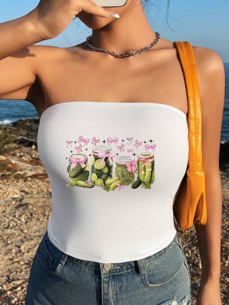 Damen Bandeau-Top mit maritimen Motiv und elastischem Material R&B