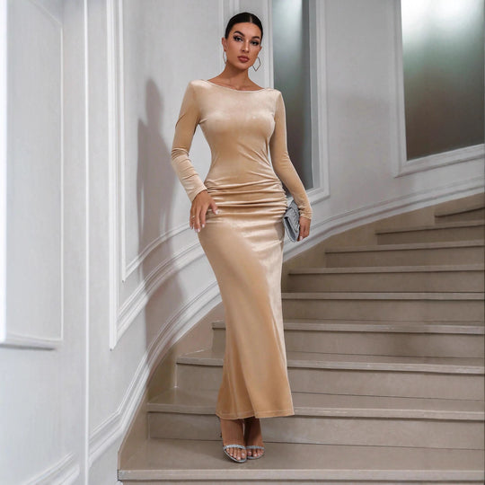 Damen Elegantes und figurbetontes Langarm-Midi-Kleid R&B