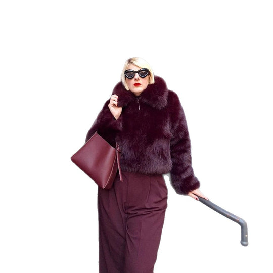 Damen Kunstpelzjacke mit voluminösen Ärmeln und elegantem Schnitt R&B