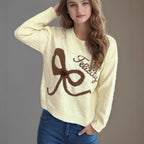 Damen kuscheliger Pullover mit verspielt gestalteter Schleifenapplikation R&B