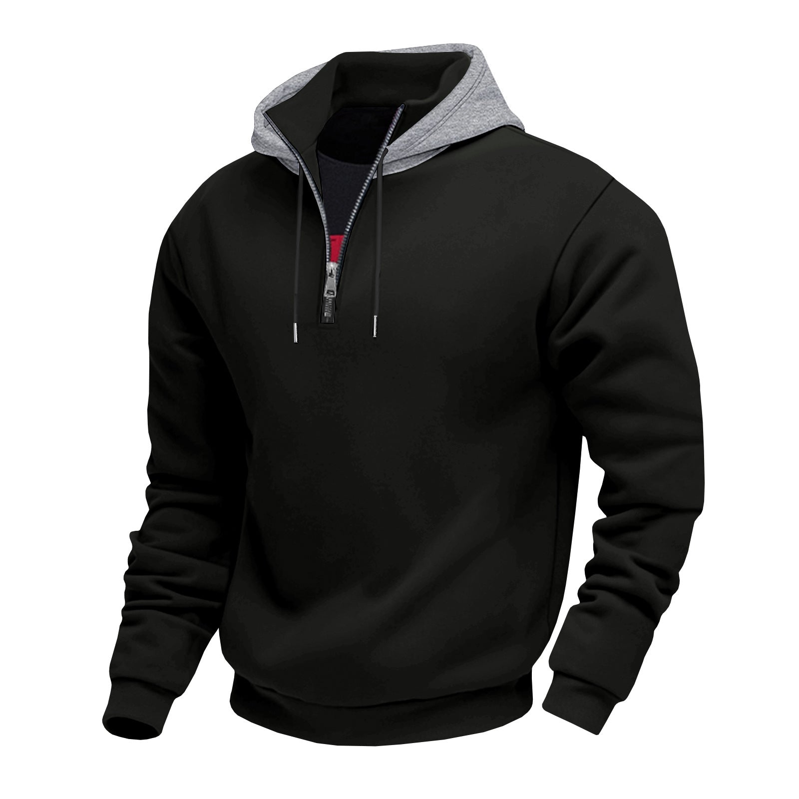 Herren Kapuzenpullover mit halbem Reißverschluss und kontrastierendem Innenfutter R&B