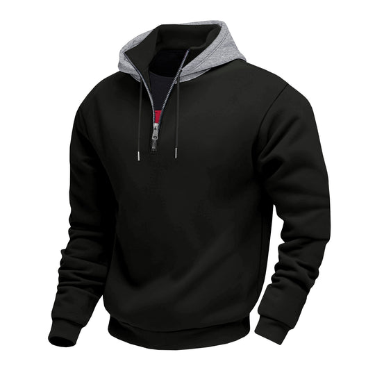 Herren Kapuzenpullover mit halbem Reißverschluss und kontrastierendem Innenfutter R&B