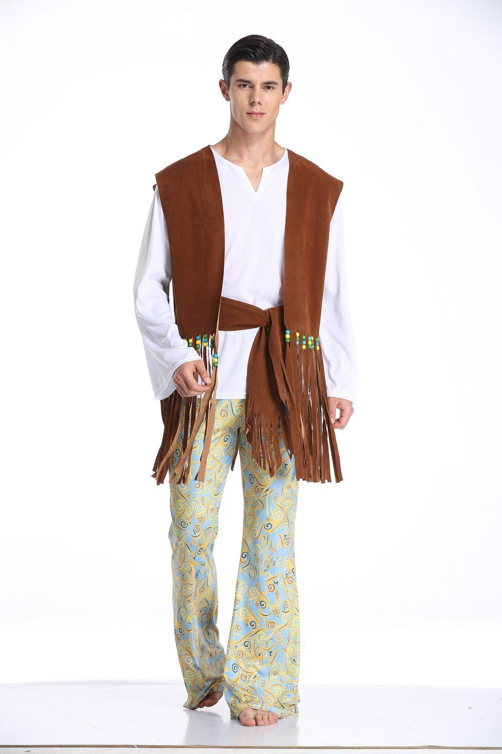 Herren Kostüm im Wildwest-Stil mit fransigem Weste und bunten Hosendetails R&B