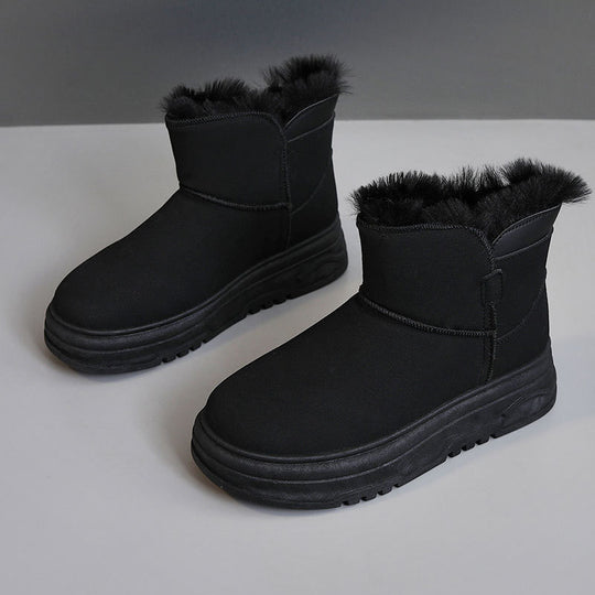 Damen warme Winterstiefel mit flauschigem Kunstfellrand und rutschfester Sohle R&B