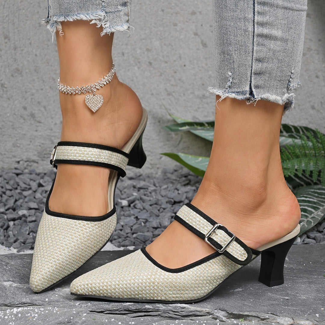 Damen elegante Slingback-Pumps mit modischem Riemchen und feinem Textur-Muster R&B