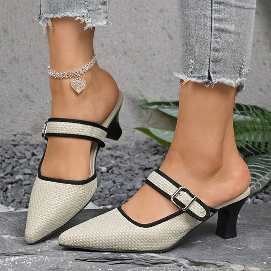 Damen elegante Slingback-Pumps mit modischem Riemchen und feinem Textur-Muster R&B