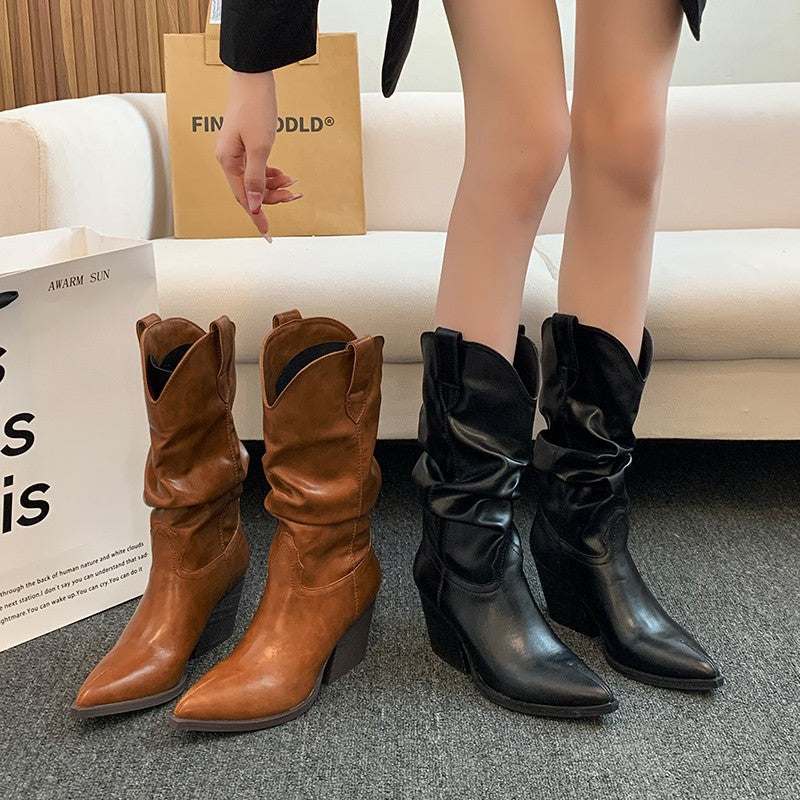 Damen Western-Stiefel mit eleganter Raffung und Absatz R&B