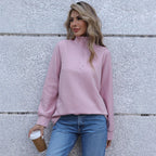 Damen lässiger Pullover mit halbem Reißverschluss und Rippstruktur R&B