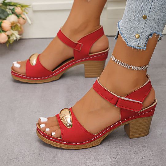 Damen elegante Keil-Pantoletten mit goldener Applikation R&B
