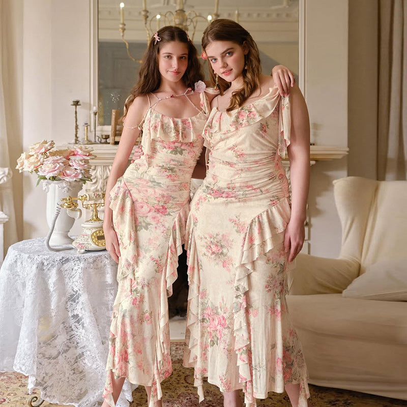Damen Elegantes Fließendes Abendkleid mit Rüschendetails R&B