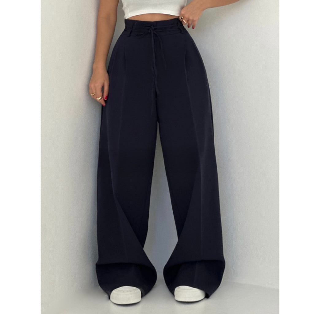 Damen weite Chino-Hose mit hohem Bund und verstellbarem Kordelzug R&B
