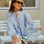 Damen Bluse mit Volantärmeln und Schleifenband R&B