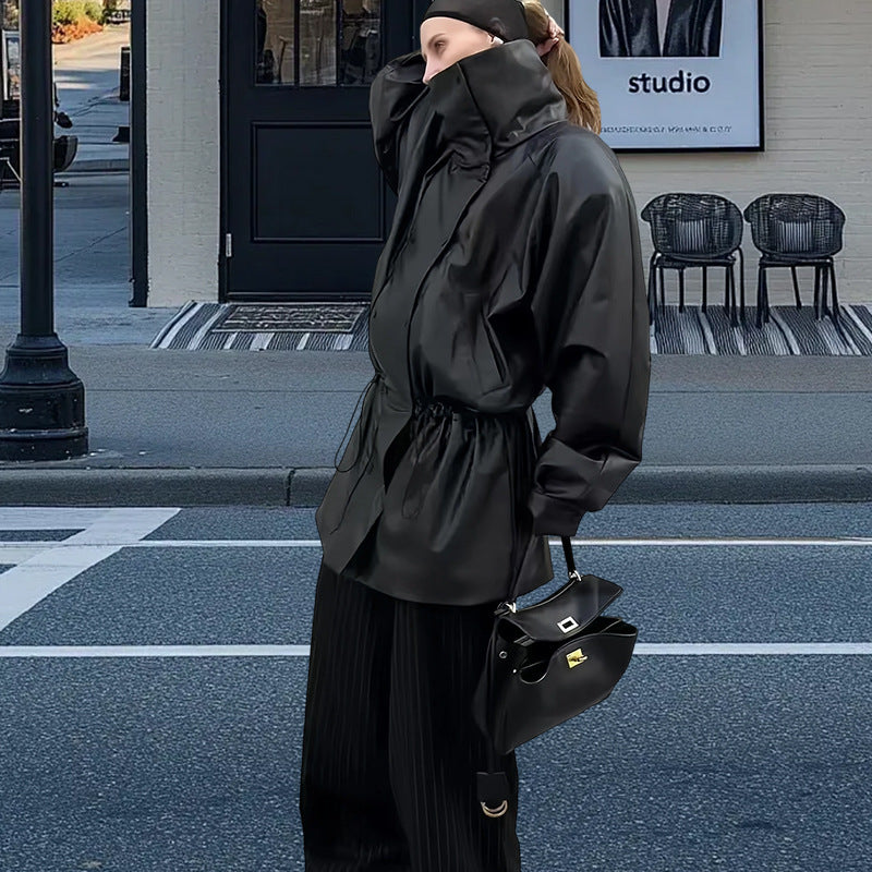 Damen Oversize-Thermojacke mit hohem Kragen und strukturierter Oberfläche R&B