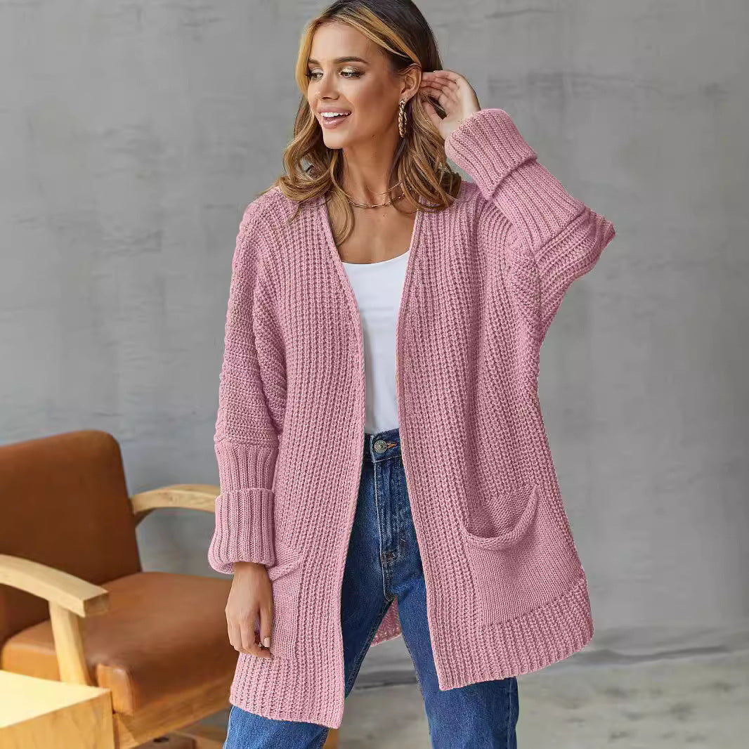 Damen Lange Strickjacke mit lockerer Passform und praktischen Taschen R&B