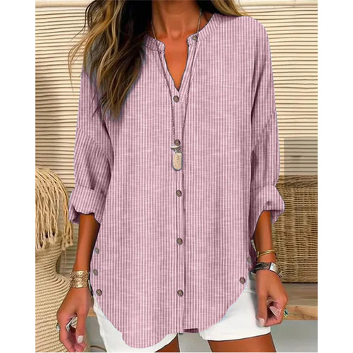 Damen Langarm Blusenshirt mit Knopfleiste und asymmetrischem Saum R&B