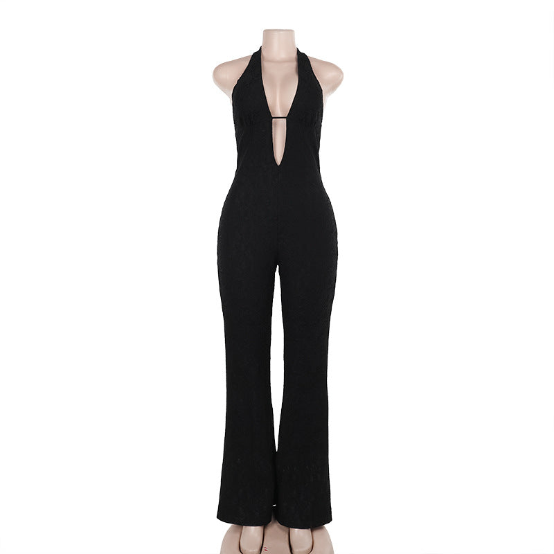 Damen Eleganter Jumpsuit mit tiefem V-Ausschnitt und figurbetonter Silhouette R&B