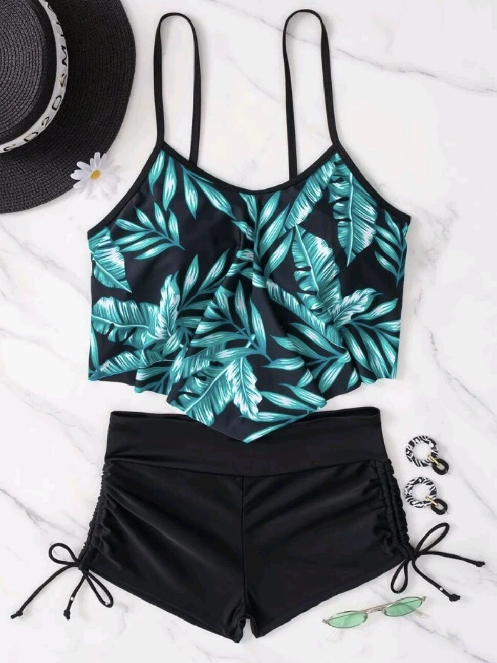Damen Sportliches Tankini-Set mit Raffungen und verstellbaren Trägern R&B