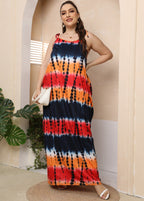 Damen luftiges Maxikleid mit buntem Batikmuster R&B