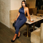 Damen Eleganter und figurbetonter Jumpsuit mit hohem Kragen und zurückhaltendem Design R&B