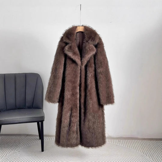 Damen Luxus Kunstfell Mantel R&B