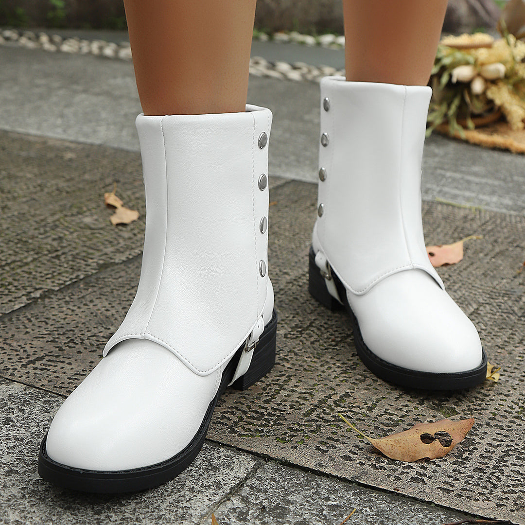 Damen Modische Ankle Boots mit praktischer Druckknopfverzierung und weichem Innenfutter R&B