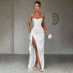 Damen Elegantes Satin-Maxikleid mit verführerischem Schnitt R&B