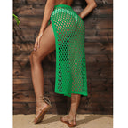 Damen transparenter Netz-Strandrock mit hohem Schlitz und verstellbarem Bund R&B