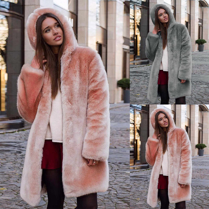 Damen Flauschige Kapuzenjacke aus Kunstfell mit dekorativem Schnitt R&B