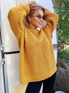 Damen luftiger Strickpullover mit lockerer Passform und voluminösen Ärmeln R&B