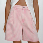 Damen Hoch taillierte Stoff-Shorts im modischen Streifen-Design R&B