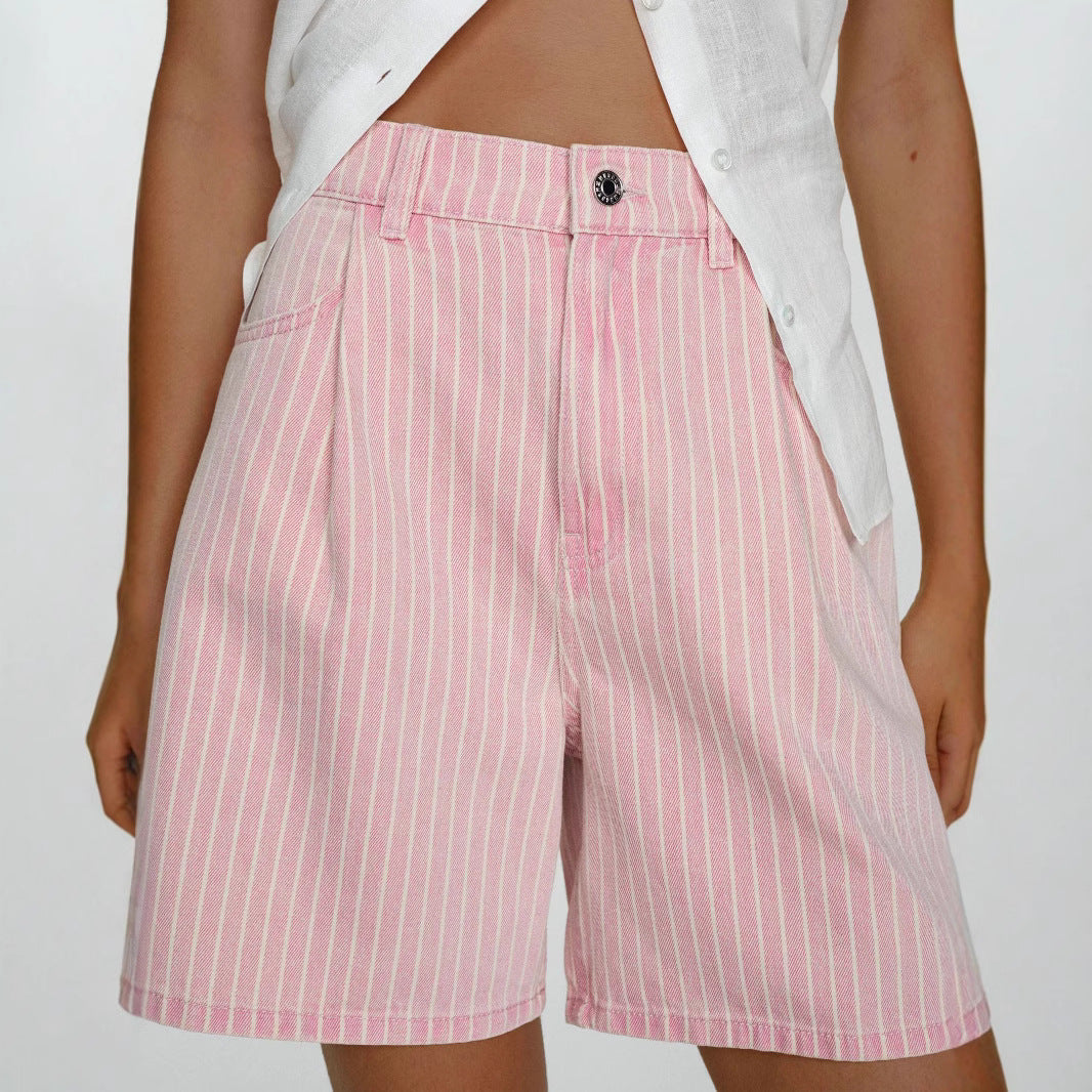 Damen Hoch taillierte Stoff-Shorts im modischen Streifen-Design R&B