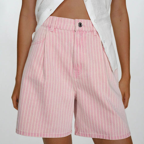 Damen Hoch taillierte Stoff-Shorts im modischen Streifen-Design R&B