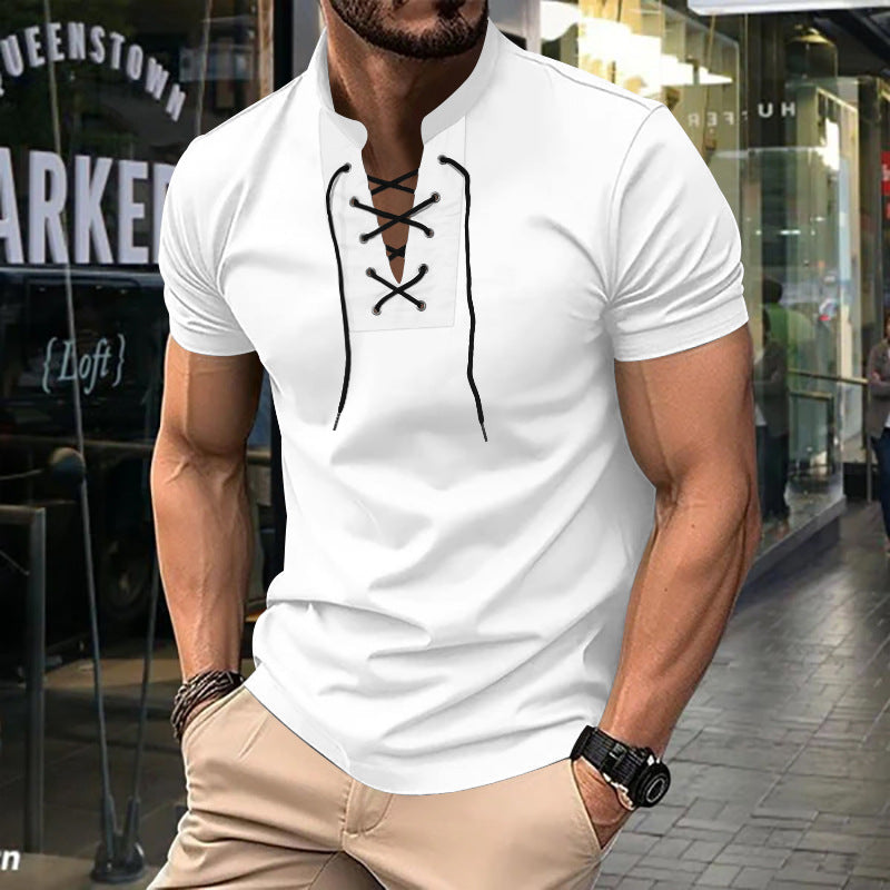 Herren lässiges Poloshirt mit Schnürung R&B