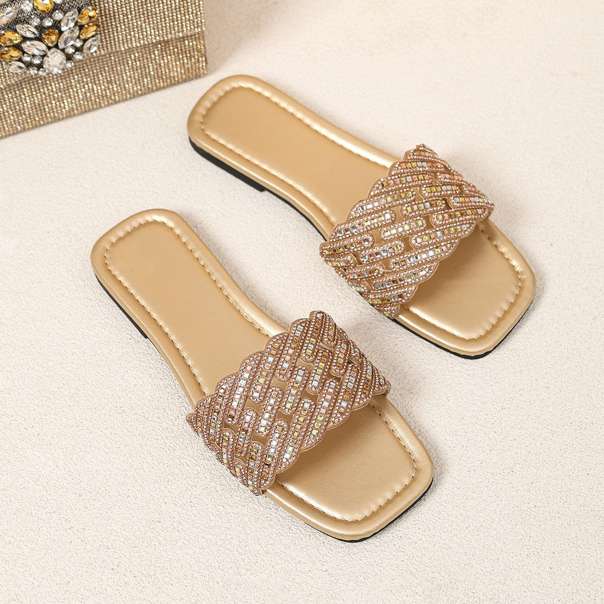 Damen glamouröse Badesandalen mit funkelnder Zierapplikation und komfortablem Fußbett R&B