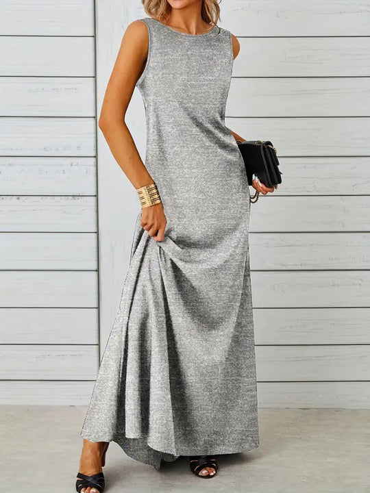 Damen elegantes Maxikleid mit schwingendem Saum und klassischem Schnitt R&B