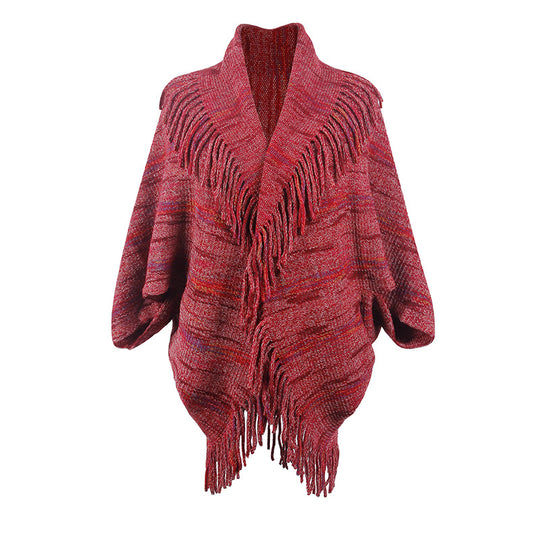 Damen Strickponcho mit luxuriösen Fransen und modernem Design R&B