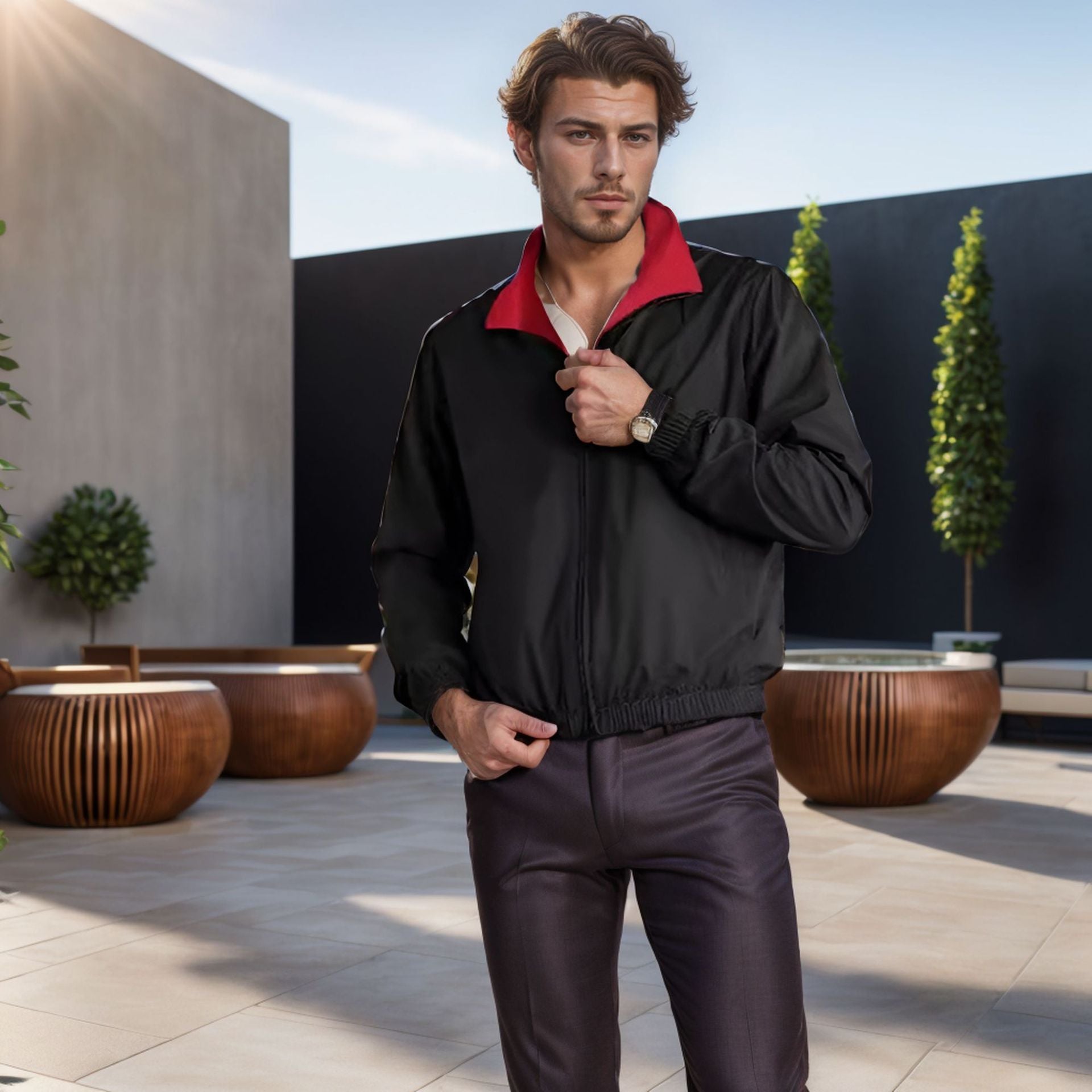 Herren leichte Freizeitjacke mit Stehkragen und elastischen Bündchen R&B
