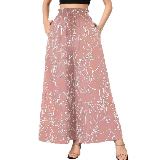 Damen Weite Palazzo-Hose mit elastischem Bund und künstlerischem Muster R&B