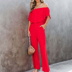 Damen Off-Shoulder Jumpsuit mit weichem Stoff und elastischem Bund R&B