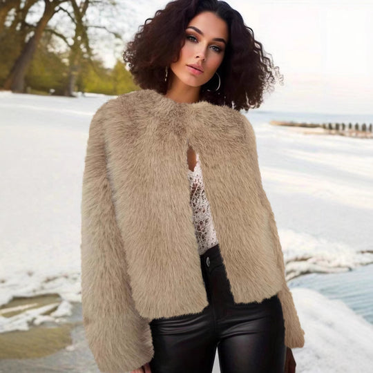 Damen kuschelige Kurzjacke mit lockerer Passform und elegantem Design R&B