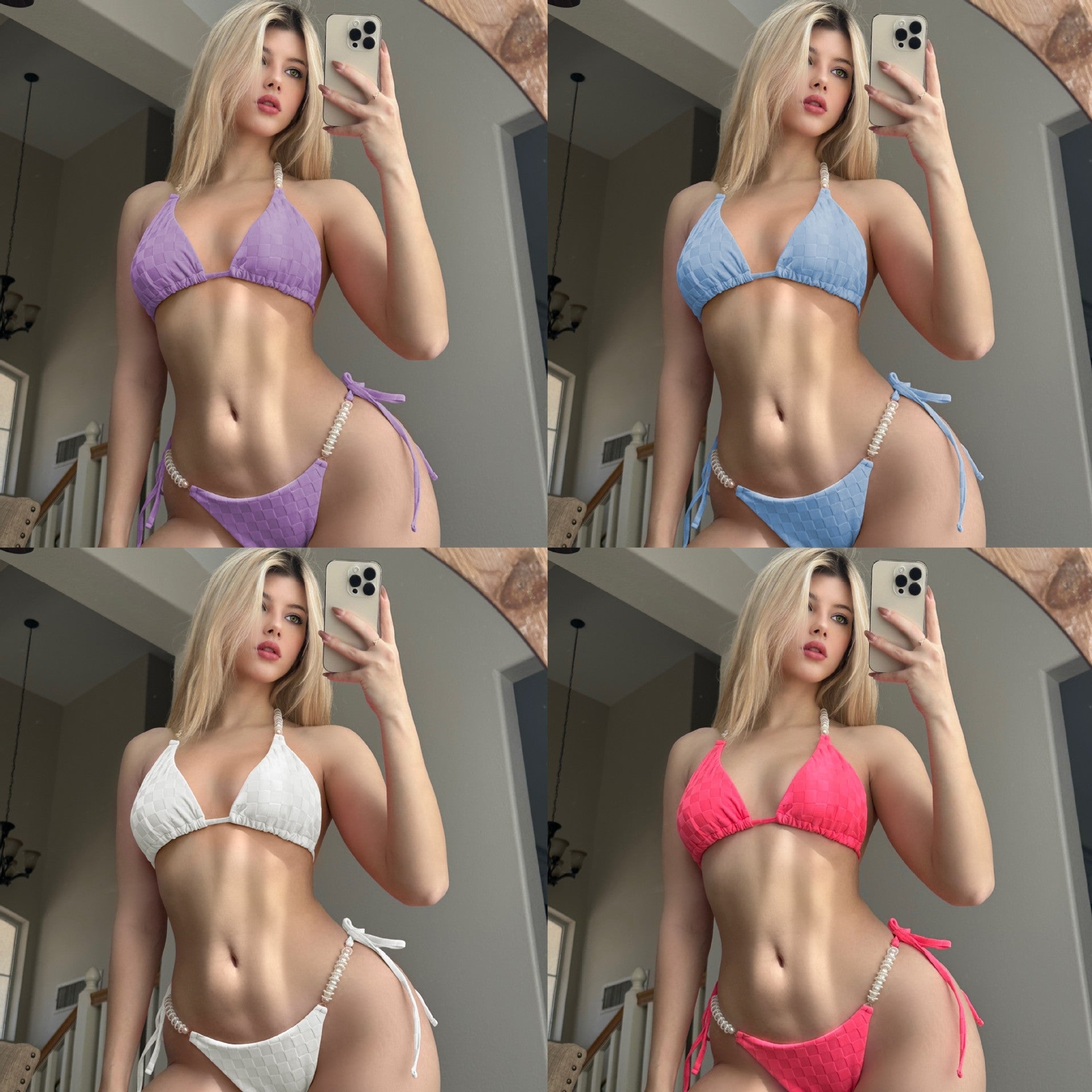 Damen Triangel-Bikini mit luxuriöser Perlenverzierung R&B