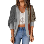 Damen lässige Strickjacke mit buntem Patchwork-Design und weitem Schnitt R&B