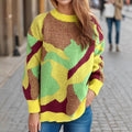 Damen gemütlicher Strickpullover mit modernem Farbblockdesign R&B