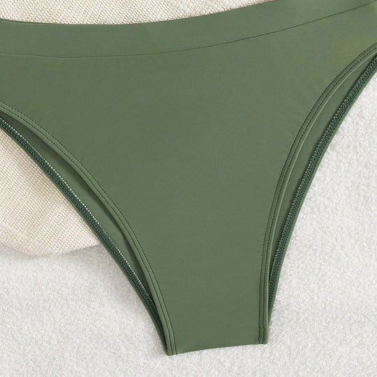 Damen Push-Up Bikini mit gerafftem Oberteil und hohem Bund R&B