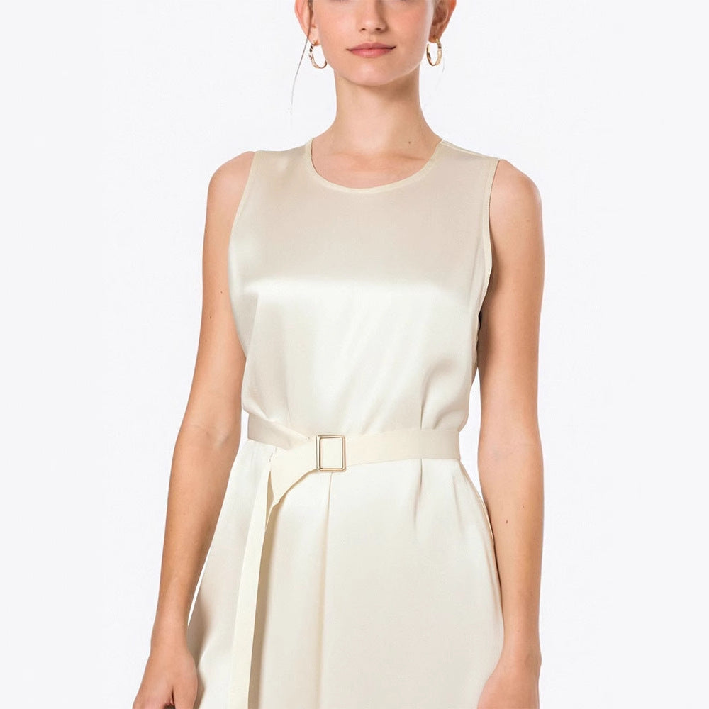 Damen Elegantes Midikleid mit Taillengürtel und fließendem Schnitt R&B